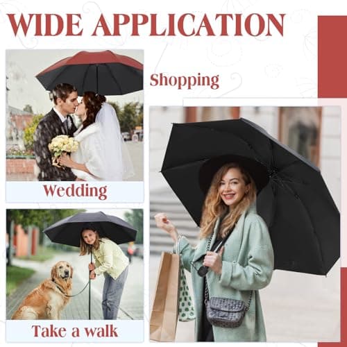 Hillban Set of 12 Windproof Travel Umbrella Folding Umbrella Bulk Rain Umbrellas Portable Travel Umbrellas Strong Compact Umbrella for Wind Rain Sun Car Backpack Men Women(Red, Black, Grey) — view 5