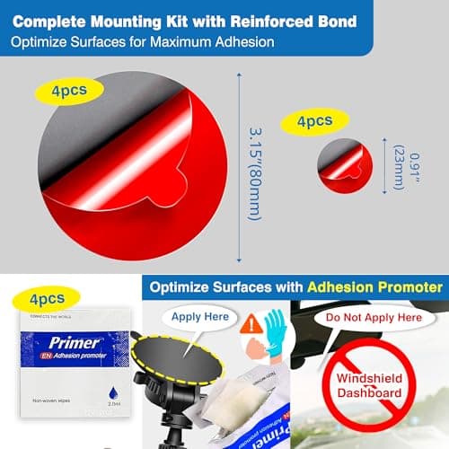 Tapsi Adhesive Replacement Pads – 8-Pack Round High-Bond Double-Sided Mounting Pads (8cm & 2.3cm) for Dashboard Discs, Suction Cup Phone Holders, GPS & Magnetic Mounts – Includes Adhesion Promoters — view 2