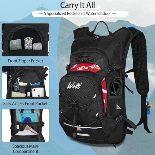 Hydration Backpack 18L Hiking Water Backpack with 2L Water Bladder for Men Women, Hydration Pack for Cycling Running Biking, Black — view 2