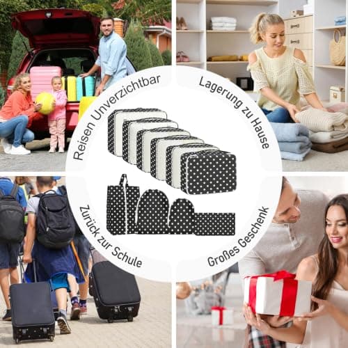 Suitcase Organiser Set, 10 Pieces Packing Cubes for Suitcase Travel Accessories Suitcase Organiser Set Clothes Bags Packing Cubes Cosmetic Travel Organiser Packing Bags for Suitcases White Dots — view 6