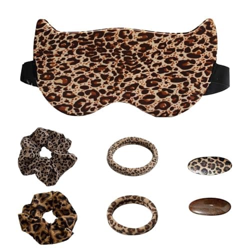 7Pcs Leopard Print Gifts Set, Blackout Mask & Hair Scrunchies for Women