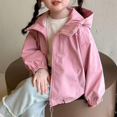 Girls Waterproof Jacket Kids Lightweight Windproof Jackets Hooded Summer Zip up School Raincoat Packable Softshell Breathable Hiking Outdoor Casual Rain Poncho Windbreaker (Pink, 140.00) — view 2