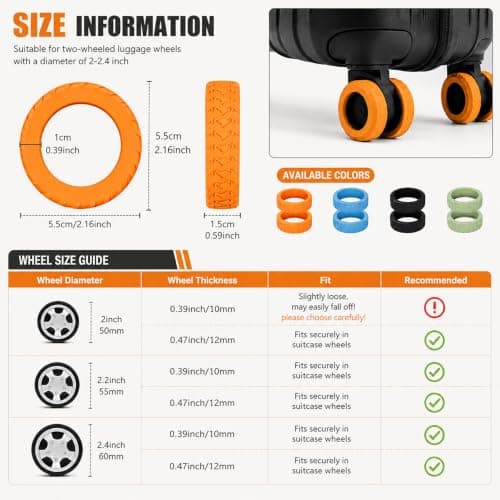 iohsxae 32‑Pack Silicone Luggage Wheel Covers, Multi‑Color Protectors for 50‑65mm Double Wheels — view 2