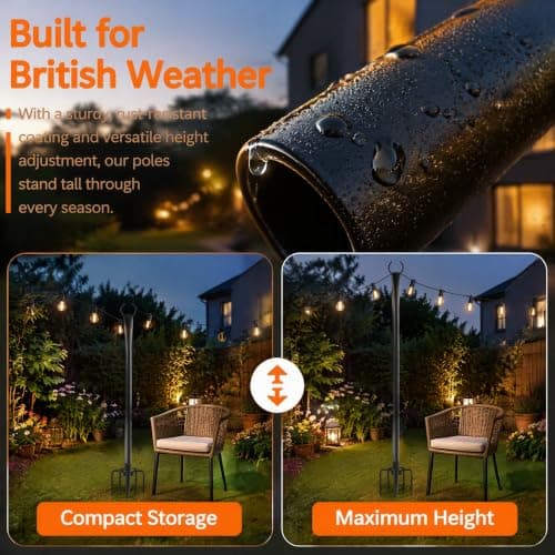 String Light Poles 6 Pack 2.65M, Heavy Duty Adjustable Festoon Light Poles — view 5
