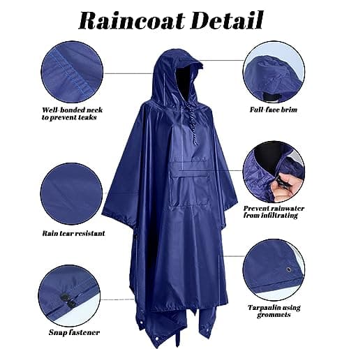 Accevo Multifunction Waterproof Rain Poncho Lightweight Reusable Rain Coat for Women Men Windproof Ripstop Breathable Quick Dry Raincoat with Hood Mountaineering Rock Climbing Emergency Rainwear — view 3