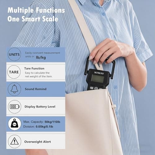 NUTRI FIT Digital Luggage Scale with Hook and Measuring Tape, Gun Grey — view 6