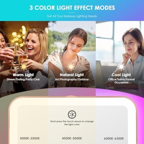 Auxmir LED Travel Makeup Mirror, Rechargeable Vanity Mirror, Rose Gold — view 3