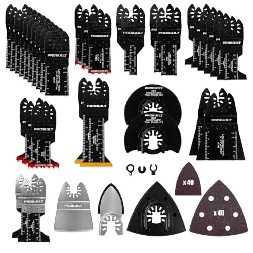 ProBuilt 120PCS Oscillating Multi Tool Blades | Universal Saw Blades & Sandpaper Kit for Wood & Metal Cutting | High-Carbon Steel | Compatible with DeWalt, Makita, Dremel, Milwaukee, Fein & More
