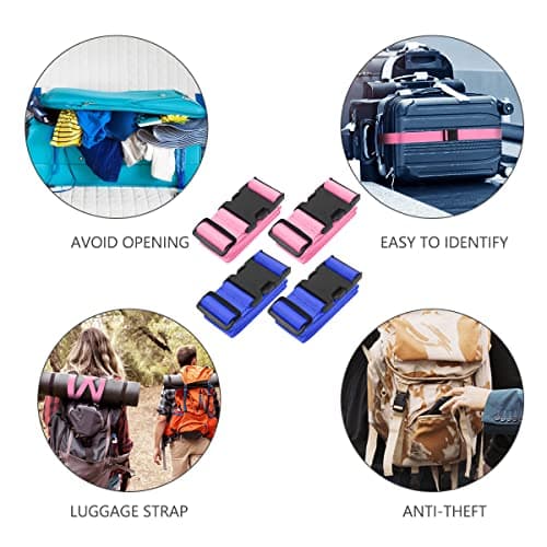 Luggage Straps, 4 Pack Suitcase Straps with Luggage Tags, Adjustable Bag Straps with Quick Release Buckle, Non-Slip Security Belts Travel Accessories for All Suitcase Baggage(Blue & Pink) — view 6
