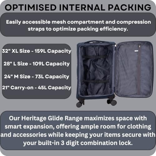 ATX Luggage 24" Medium Suitcase Soft Shell 73L Expandable Lightweight 20-23KG Hold Check in with 4 Spinner Wheels and Built-in 3 Digit Lock (Navy) — view 6