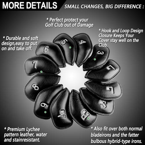 AXKAL Golf Iron Head Covers Synthetic Leather Set of 12(Black) — view 2
