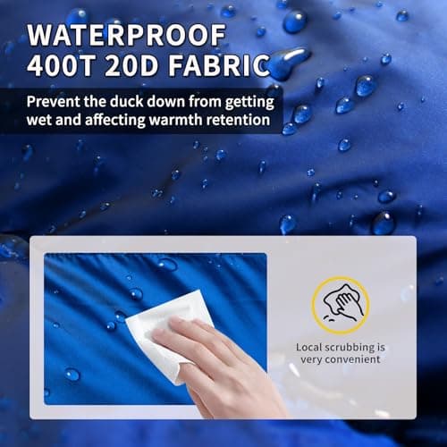 BUERTS Ultralight Down Sleeping Bag,Lightweight Portable 3-4 Season Single Sleeping Bag for Adults Hiking,Car Camping,Backpacking&Festival Use-680FP Down. (Blue 7℃ to 0℃) — view 4