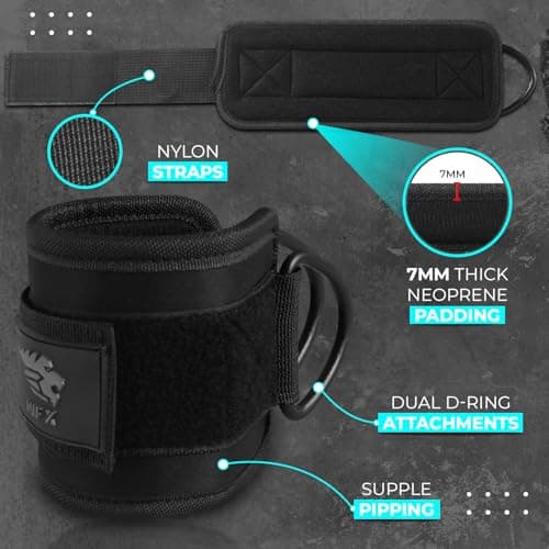 Ankle Straps for Cable Machines Gym Wrist Cuff Double Stainless Steel Weight Lifting D-Ring Booty Leg Resistance Bands Attachment Powerlift Women Men Home Fitness Workout Curl Kickback (Black Pair) — view 2