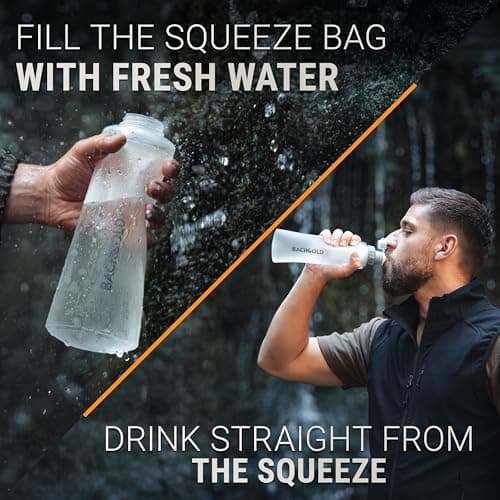 Bachgold Squeeze Collapsible Water Filter Bottle, Virus Filter, White 1 L — view 3