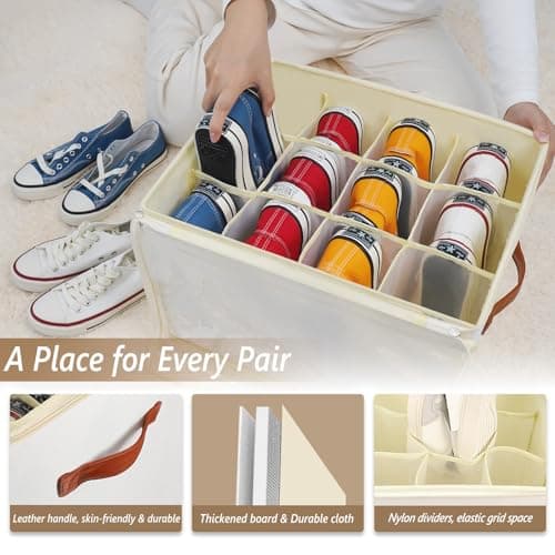 3 Pack Flexible Dividers Shoe Storage Boxes Fabric Organiser for Wardrobe — view 3