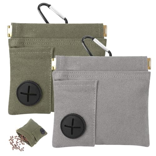 Jdbefuy 2 Pcs Dog Treat Pouch, Portable Puppy Training Bag with Auto-Closing Magnetic Buckle, Hands-Free Pet Reward Snack Pouch with Carabiner for Walking & Outdoor Travel (Green+Grey)
