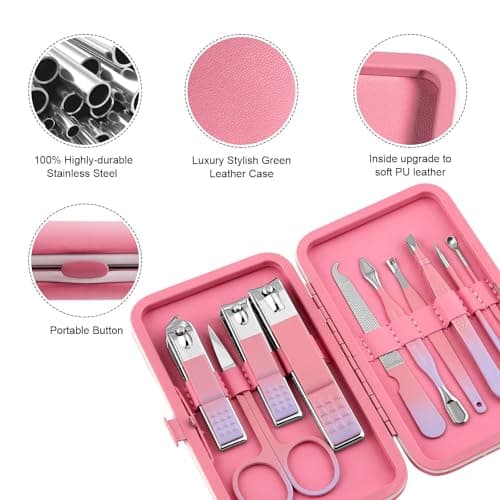 Manicure Set 10pcs Professional Nail Clippers Kit, Pink Purple — view 6