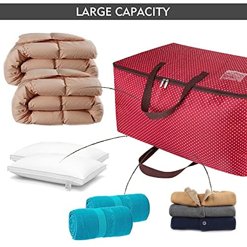 DOKEHOM 105L Large Storage Bag with Zip, Underbed Clothes Organizer, Red — view 5