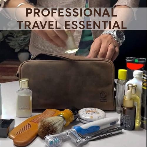 Rustic Town Leather Toiletry Bag - Spacious Dual Compartment Dopp Kit Organizer for Easy Packing - Premium Full Grain Leather Shaving & Bathroom Travel Case - Ideal Gift for Men & Women, Dark Brown — view 2