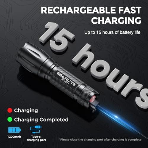 GEARLITE Torch Rechargeable, 2000LM Zoomable Rechargeable Torch with 3 Modes, Long-Lasting IP65 Waterproof Torches LED Super Bright for Camping, Hiking, Emergencies - Gifts for Men Dad Him — view 5