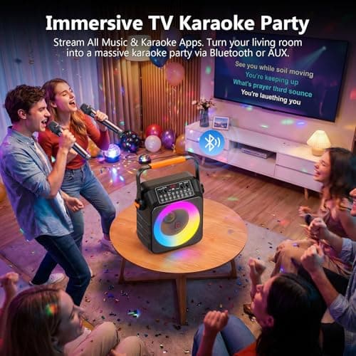 HWWR Karaoke Machine for Adults, Portable Bluetooth Karaoke Speaker with 2 Wireless Microphones, PA System with 6.5" Subwoofer, Echo Adjustment, Support REC/TF Card/USB/AUX for Home Party — view 4