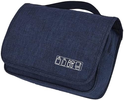Travel Beauty Case,Hanging Travel Toiletry Bag,Multi-compartments for Organizing Personal Items,Metal Hanger for Hanging, Navy Blue