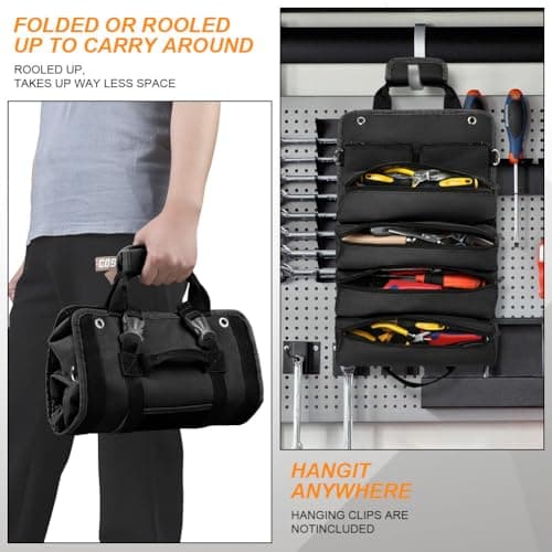 Adiwo Tool Bag, Foldable Roll Up Heavy Duty Bag Organizer, Tool Roll Pouch with 2 Detachable Tool Pouch, Multi Purpose Organizer for Mechanics, Great Gifts for Grandpa Dad Boyfriend, Black — view 5