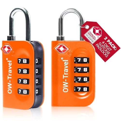 OW-Travel Suitcase Locks, TSA Approved Luggage Padlocks, Orange, 2 Pack