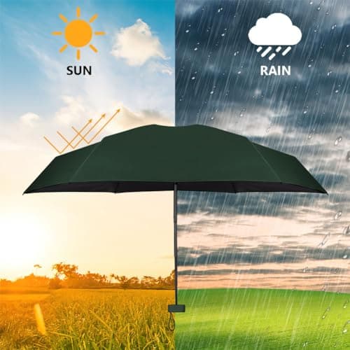 Aolso Travel Umbrella, 6 Ribs Mini Umbrella Small UV Umbrella, Folding Sun Umbrella Windproof Rain Umbrella with Capsule Case, Folding Travel Umbrella Portable Pocket Umbrella for Men Women (Green) — view 4