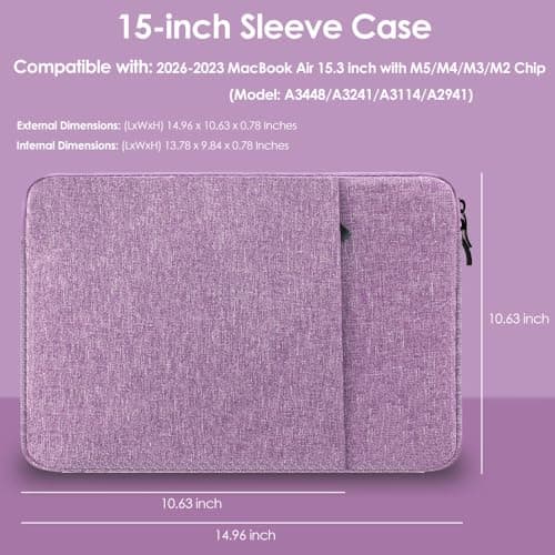 ProElife Sleeve Case for MacBook Air 15 inch M5 M4, Water-resistant, Purple — view 2