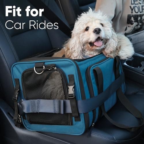 FUKUMARU Expandable Cat Carrier, 45x28x28cm Soft Cat Travel Carrier, Ventilate Airline Approved Dog Carrier, Durable Small Dog Carrier with Anti-Scratch Mesh, Escape-Proof Pet Carrier for Cat, Blue — view 6