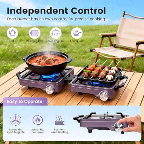 Fushabana Camping Stove Gas Portable, 5000W Double Burner Foldable Cooker — view 5