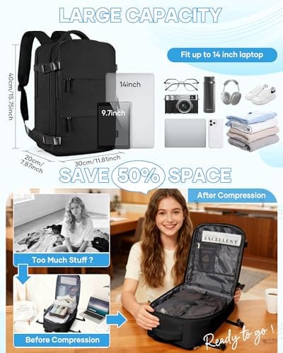 SZLX Vacuum Backpack Travel Bag with Pump, New Ryanair Cabin Size Bag 40x30x20 Backpack Wizz air, Large Travel Backpack Women Men Carry On Casual Daypack Fit 14 Inch Laptop with Shoes Compartment — view 5