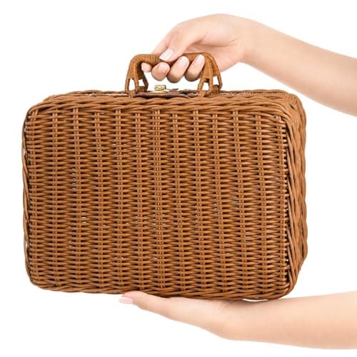 Covzoe Wicker Picnic Basket, 11.8" Small Rustic Rattan Suitcase with Handle — view 3