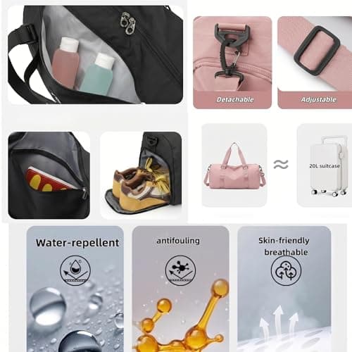 ROSSRORE Womens Gym Sports Travel Bag with Shoes Compartment & Wet Pocket, Weekend Overnight Duffle Hospital Bag Carry On Bag Holdall for Travel Swimming Beige — view 4