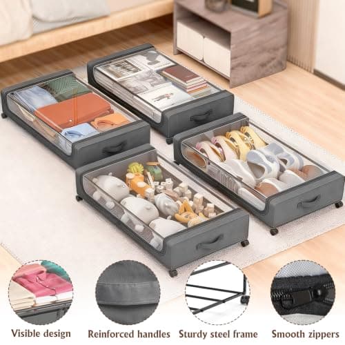 Scettar 2Pcs Under Bed Storage Box on Wheels, Underbed Storage Box with Lid — view 5