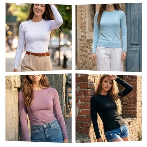 NuCamper 4 Pack Thermal Tops Womens Long Sleeve Shirt Round Neck Soft Thermal Underwear Breathable Compression Base Layer Shirts Casual Slim Fitted Lightweight Ladies Thermals T Shirt for Running — view 6