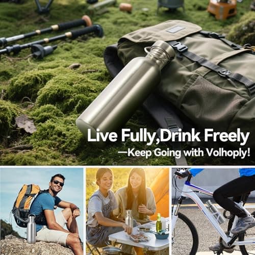 Volhoply 780ml Uninsulated Single Walled Water Bottle 4 Pack, Stainless Steel Reusable Water Bottles with Handle, BPA Free & Plastic Free 18/8 304 Metal Water Bottles for Camping, Hikers, Cyclists — view 6
