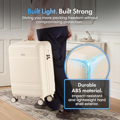 VonHaus Suitcase Set - Cream Luggage Set for Travel - 3 Piece Lightweight ABS Hard Shell Suitcases - Telescopic Handle & Double Spinner Wheels - TSA Lock & Anti-Theft Zip - Large, Medium & Cabin Bag — view 2