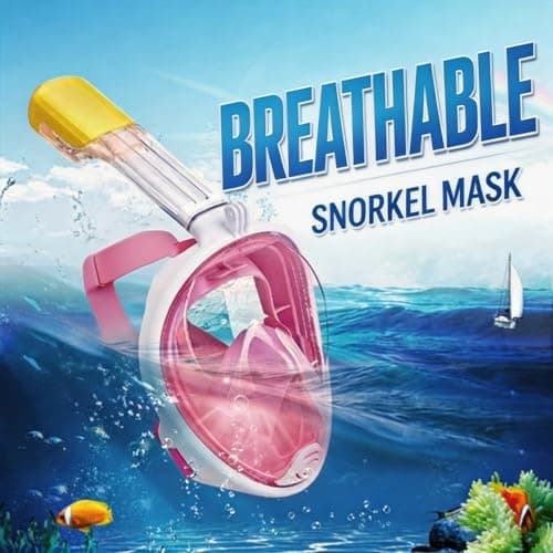 Snorkel Mask, Full Face 180°view Snorkeling Gear with Panoramic Design-Compatible Sports Camera, Diving Mask with Anti-fog and Anti-leak Technology for Adults and Kids (Pink, S/M) — view 4