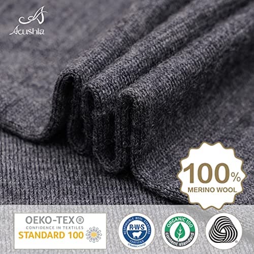 ACUSHLA Merino Wool Neck Gaiter, Ski Mask Neck Warmer Unisex, Dark Grey — view 5
