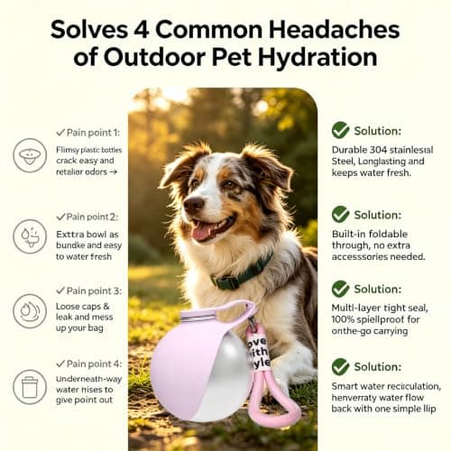 2-in-1 Portable Dog Water Bottle 285ml, Stainless Steel Pet Water Dispenser — view 5
