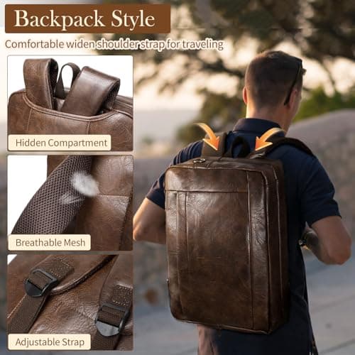 Stuery Faux Leather Messenger Bag for Men: 17.3 Inch Laptop Bag Briefcasen Convertible Backpack 3 in 1 Computer Handbags Work Bag Shoulder Crossbody Bags Office, Coffee — view 5