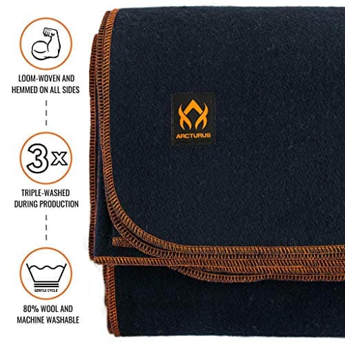 Arcturus Military Wool Blanket - 4.5 lbs, Warm, Heavy, Washable, Large 64" x 88" - Great for Camping, Outdoors, Survival & Emergency Kits (Navy Blue) — view 2