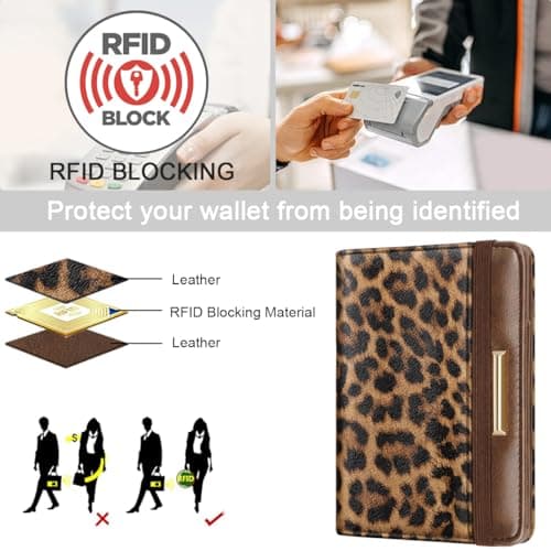 Passport Holder Cover Travel RFID Blocking Passport Cover Rose Gold Cute Flowers Passport Wallet with Elastic Band for Women, Leopard, 5.5 x 3.93 x 0.6 inches, Casual — view 4