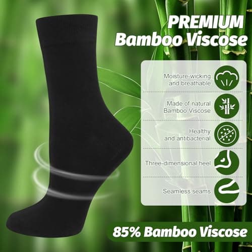Zuimei 6 Pairs Bamboo Socks for Women, Breathable Crew Seamless Black Socks — view 4