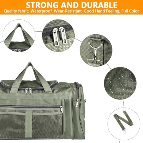 BREEZENEST Large Sports Holdall Bag 60L Duffel - Water Resistant Nylon Gym Bag for Men, Fishing & Travel, Army Green/Black, Spacious 56x29x24cm Weekender Bag with Shoulder Strap (Green) — view 2