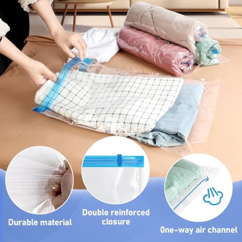 AOOWU Vacuum Storage Bags, 12 Pack (4 S, 4 L, 4 XL) Reusable Vacuum Travel Storage Bag, Space Saver Sealer Bags, Saves 75% of Storage Space, Roll-Up Compression, No Need for Vacuum Machine or Pump — view 3