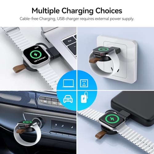 NEWDERY Portable Charger for Apple Watch 10, Fast Wireless Charging USB C&USB A Magnetic iWatch Travel Charger for Apple Watch Ultra2/1 Series 10 9 8 7 6 5 4 3 2 1 SE, Black — view 6