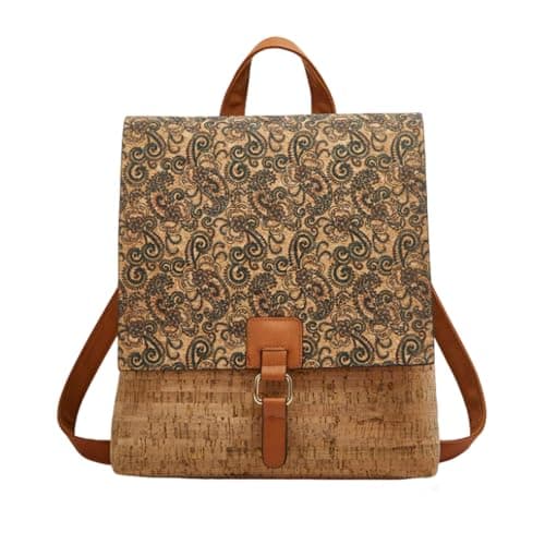 CORIOS Boho Backpack for Women Daypacks with Ethnic Pattern Bohemian Style Shoulder Handbag Multipurpose Convertible Purse Teenager School Bag Bookbag Cork Fabric Rucksack for Travel Outdoor Floral